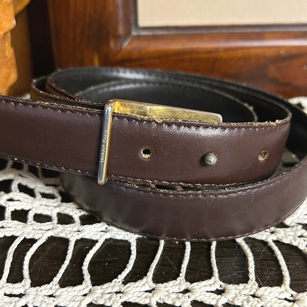 Vintage Republic of China Brown Leather Belt with Brass‎ Buckle Men's Classic
